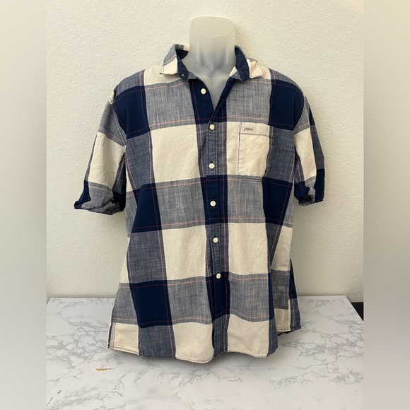 Lindbergh Other - Lindbergh Men's Short Sleeve Button Shirt BLue Plaid XL Blue Beige Pocket​